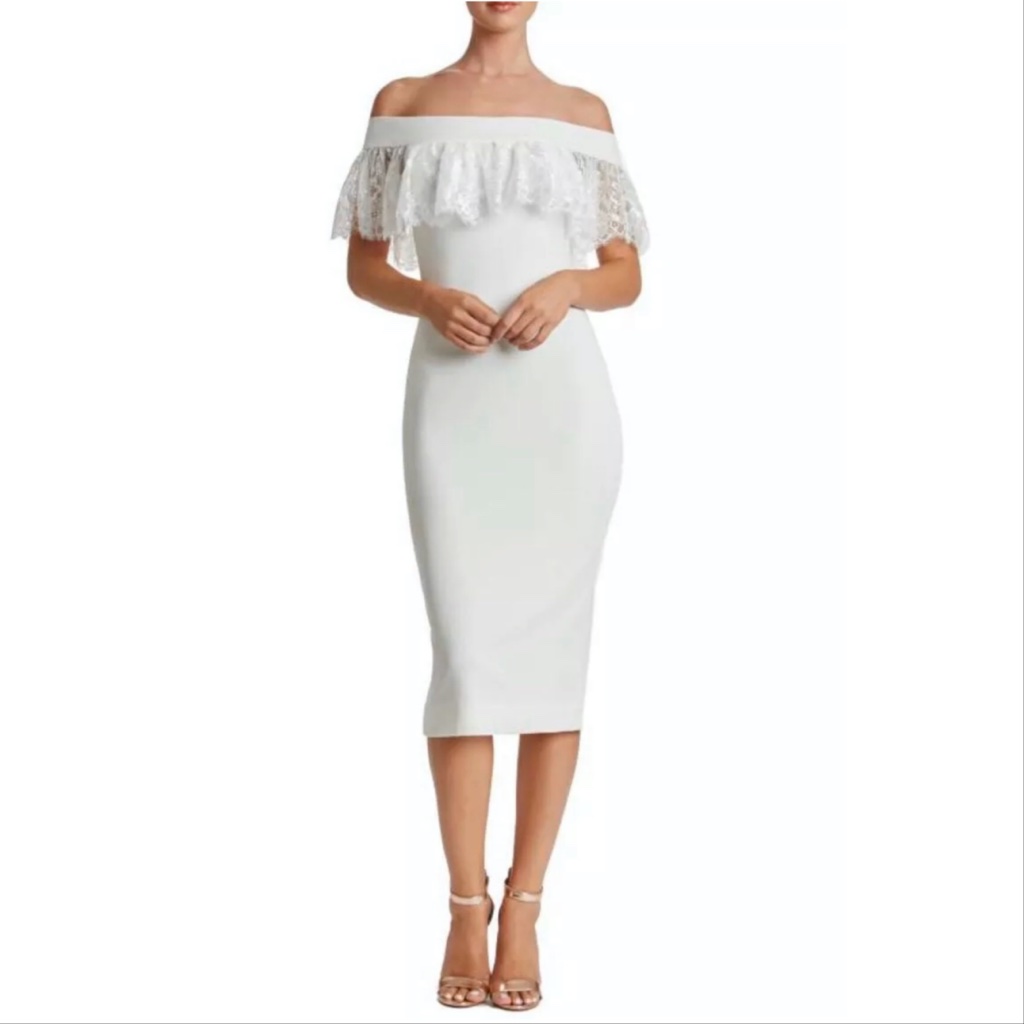 Nwot Dress The Population Alice Off Shoulder Lace Ruffle Dress, Xl
